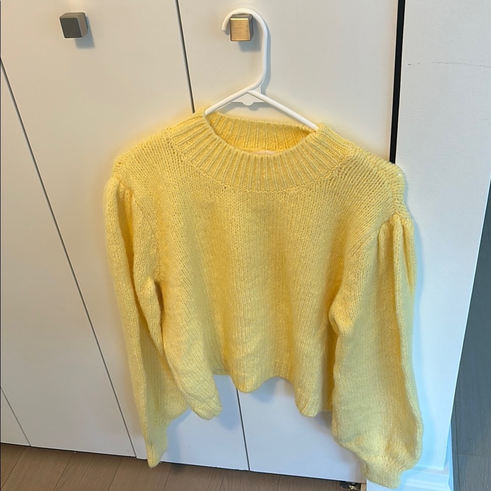 Mango Yellow Crew Neck Sweater with Ribbed Detailing